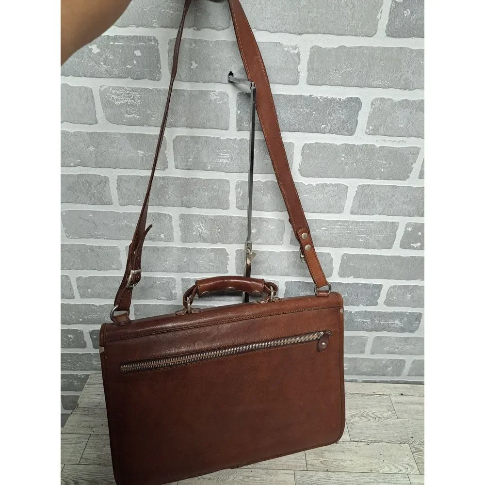 I Medici Italian Leather 2-Way Briefcase Shoulder Bag Medium Brown Made in Italy